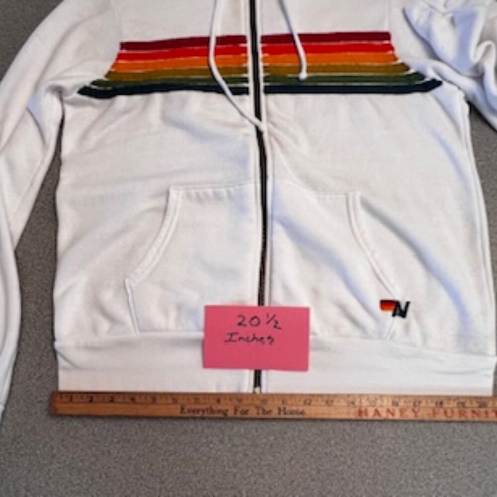 Aviator Nation White Hoodie with Blue and Orange Stripes - Picture 7 of 10